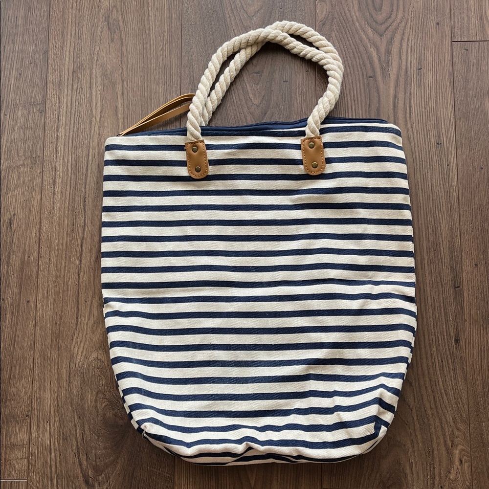 Blue and White Striped Tote Bag